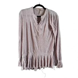 Free People Women's Pink Ruffle Hem Long Sleeve Pink Size XS